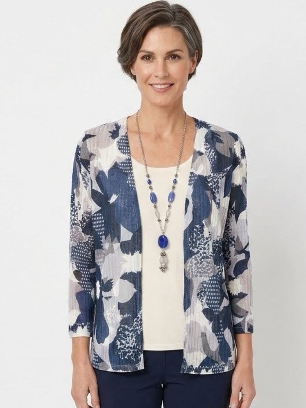 Alfred Dunner Three For One Layered Cardigan Blouse With Necklace Size L